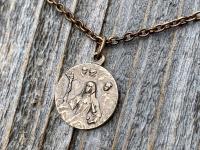 Bronze St Rita of Cascia Medal Pendant Necklace, Antique Replica Saint Rita Medallion Charm from France, Saint of the Impossible Pray for Us