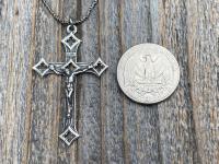 Sterling Silver Baroque Crucifix, Antique Replica, From Rome, From Holy See, Crucifix Pendant Necklace, Large Sterling Silver Crucifix Cross