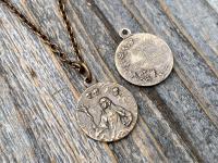 Bronze St Rita of Cascia Medal Pendant Necklace, Antique Replica Saint Rita Medallion Charm from France, Saint of the Impossible Pray for Us