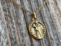 Antique Gold Plated St Thérèse of Lisieux Medal Pendant Necklace, Antique Replica, by artist PY, Small St Theresa of the Child Jesus Charm