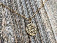 Antique Gold St Rita of Cascia Medal Pendant Necklace, Antique Replica, Saint Rita Medallion Charm from France, Saint of the Impossible