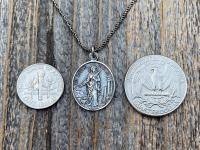 Sterling Silver St Agatha & St Lucia Medal Pendant Necklace, Antique Replica of French Medal with Latin Wording, Rare and Old Medallion Lucy