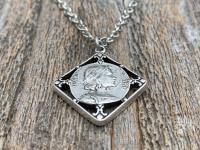 Silver Plated St Joan of Arc Medal Pendant Necklace, Antique Replica of Rare French Medallion, Saint Jeanne d'Arc Medallion from France