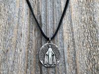 Antiqued Pewter Large French Miraculous Medal, Antique Replica, Pendant Necklace, By artists PCH & JB, Miraculous Medallion from France MM1