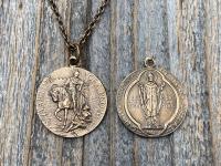 Bronze Latin St Martin of Tours Medal Pendant Necklace, French Antique Replica, Sanctus Martinus Turonensis Bishop of Tours, by Penin Lyon