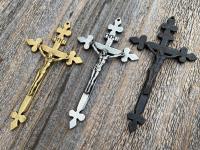 Antique Replica Small French Wall Crucifix, your choice of Antiqued Gold, Antiqued Pewter or Rust Brown, Rare 4 inch Crucifix from France