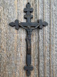 Antique Replica Small French Wall Crucifix, your choice of Antiqued Gold, Antiqued Pewter or Rust Brown, Rare 4 inch Crucifix from France