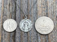 Silver The Infant Jesus of Prague Medal Pendant on Necklace, Antique Replica Signed by Charl, Saint Enfant Jesus De Prague, French Medallion