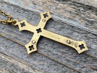 Antiqued Gold Baroque Crucifix, Antique Replica, From Rome Holy See, Pendant on Necklace, Large Crucifix Cross with Open Quattrefoil Ends