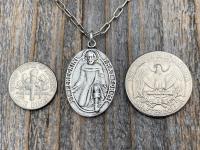 Silver St Peregrine Laziosi Medal Pendant on Paperclip Necklace, Antique Replica, Saint of Cancer, Saint Peregrinus Pellegrino, Pray for Me