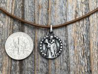 Antiqued Pewter St Thérèse of Lisieux Medal Pendant on Necklace, Antique Replica of Small St Theresa of the Child Jesus Charm by artist PY