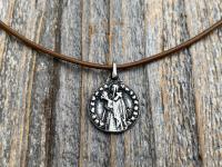 Antiqued Pewter St Thérèse of Lisieux Medal Pendant on Necklace, Antique Replica of Small St Theresa of the Child Jesus Charm by artist PY