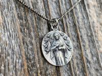 Fertility Saint Colette of Corbie Sterling Silver Medal and Necklace, By French Artist Tricard, Antique Replica, Patron Saint of Fertility