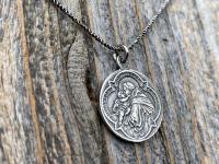 Sterling Silver St Anthony of Padua Medallion & Necklace, Antique Replica of Rare French Latin Medal, Two-Sided Pendant St Francis of Assisi