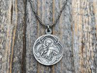 Sterling Silver St Anthony of Padua Medallion & Necklace, Antique Replica of Rare French Latin Medal, Two-Sided Pendant St Francis of Assisi