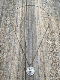Sterling Silver St Michael Medallion Necklace, Antique Replica French Saint Michael the Archangel Pendant, Souvenir of Mont St Michel France