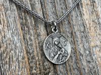 Sterling Silver St Gerard Majella & Our Lady of Perpetual Help Medallion Necklace, Antique Replica, Saint of Expectant Mothers, Fertility
