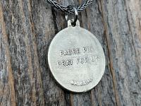 Sterling Silver Saint Padre Pio Antique Replica Medal Pendant Necklace, Saint Pius of Pietrelcina Medallion, Pray Hope and Don't Worry
