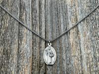 Sterling Silver Saint Martin of Porres Medallion Necklace, Antique Replica, Oval 2-sided Martinus de Porres & Queen of the Holy Rosary Medal