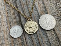 Gold St Michael Medallion Necklace, Antique Replica French Saint Michael the Archangel Pendant, Saint Michel from France, By PCH Chambault