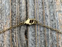 Fertility Saint Colette of Corbie Small Gold Antique Replica Medal and Necklace, By French Artists Penin & Karo, 2-sided Medallion Charm