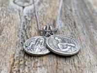 St Gerard Majella & St Colette of Corbie Sterling Silver Cluster Necklace, Patron Saints of Fertility + Expectant Mothers, Antique Replicas