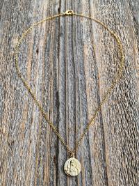 Fertility Saint Colette of Corbie Small Gold Antique Replica Medal and Necklace, By French Artists Penin & Karo, 2-sided Medallion Charm