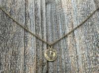 Antiqued Gold Saint Sebastian Medal Necklace, Patron Saint Athletes Soldiers, Antique Replica of Rare French St Sebastien Medallion Pendant