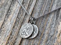 St Gerard Majella & St Colette of Corbie Sterling Silver Cluster Necklace, Patron Saints of Fertility + Expectant Mothers, Antique Replicas