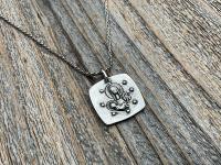 Sterling Silver Mother Mary and Baby Jesus Medallion Necklace, Antique Replica French Artist Elie Pellegrin Smaller Medal with Fleur de Lis