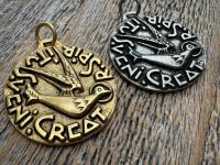 Large Come Holy Spirit Pendant, Antique Replica of Latin Veni Creator Spiritus Medallion, Come Creator Spirit, Holy Ghost Dove Round Medal