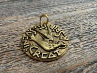 Large Come Holy Spirit Pendant, Antique Replica of Latin Veni Creator Spiritus Medallion, Come Creator Spirit, Holy Ghost Dove Round Medal