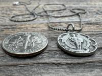 Small Antiqued or Shiny Sterling Silver St Michael Medal, Antique Replica of Rare French Medallion, Saint Michael the Archangel Pendant