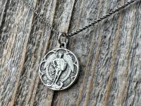 Small Antiqued or Shiny Sterling Silver St Michael Medal, Antique Replica of Rare French Medallion, Saint Michael the Archangel Pendant