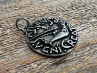 Large Come Holy Spirit Pendant, Antique Replica of Latin Veni Creator Spiritus Medallion, Come Creator Spirit, Holy Ghost Dove Round Medal