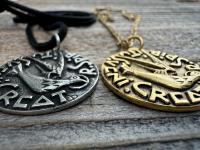 Large Come Holy Spirit Pendant, Antique Replica of Latin Veni Creator Spiritus Medallion, Come Creator Spirit, Holy Ghost Dove Round Medal