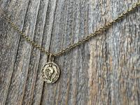 Small Antiqued or Shiny Gold Bronze St Michael Medal, Antique Replica of Rare French Medallion, Smaller Saint Michael the Archangel Pendant