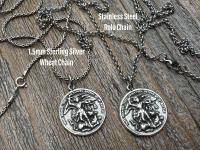Large Sterling Silver St Michael Medal, Reverses to St Christopher, Antique Replica Medallion, Antiqued Saint Michael the Archangel Pendant