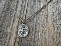 Large Sterling Silver St Michael Medal, Reverses to St Christopher, Antique Replica Medallion, Antiqued Saint Michael the Archangel Pendant