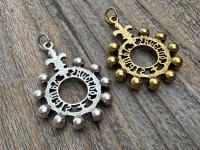 Antiqued Gold, Silver or Pewter Finger Rosary Ring with Hanging Top Ring, French Antique Replica Dizainier, Fleur de Lis Rosary Necklace