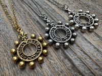 Antiqued Gold, Silver or Pewter Finger Rosary Ring with Hanging Top Ring, French Antique Replica Dizainier, Fleur de Lis Rosary Necklace