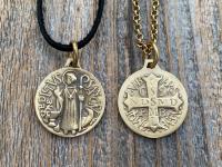Large Gold Bronze French St Benedict Medallion, Antique Replica of Artist J Balme Medal, Big Holy Father Saint Benedicti Pendant from France