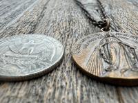Bronze Large French Miraculous Medal, Antique Replica, Big Round Miraculous Medal, Bronze Miraculous Pendant Necklace, by OBC, from France