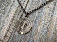 Bronze Large French Miraculous Medal, Antique Replica, Big Round Miraculous Medal, Bronze Miraculous Pendant Necklace, by OBC, from France