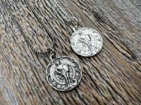 Small Antiqued or Shiny Sterling Silver St Michael Medal, Antique Replica of Rare French Medallion, Saint Michael the Archangel Pendant