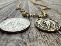 Small Antiqued or Shiny Gold Bronze St Michael Medal, Antique Replica of Rare French Medallion, Smaller Saint Michael the Archangel Pendant