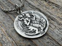 Large Sterling Silver St Michael Medal, Reverses to St Christopher, Antique Replica Medallion, Antiqued Saint Michael the Archangel Pendant