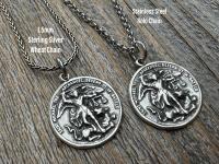 Large Sterling Silver St Michael Medal, Reverses to St Christopher, Antique Replica Medallion, Antiqued Saint Michael the Archangel Pendant