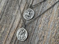 Large Sterling Silver St Michael Medal, Reverses to St Christopher, Antique Replica Medallion, Antiqued Saint Michael the Archangel Pendant