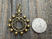 Antiqued Gold, Silver or Pewter Finger Rosary Ring with Hanging Top Ring, French Antique Replica Dizainier, Fleur de Lis Rosary Necklace